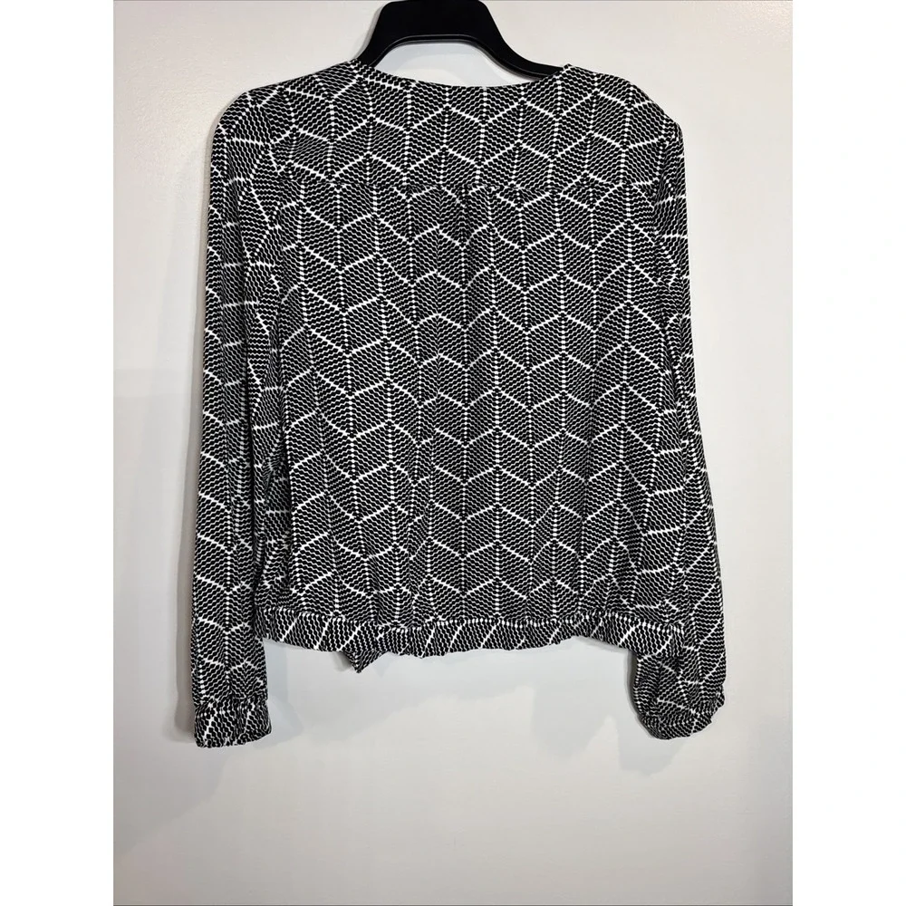Roz & Ali Jacket Women's Medium M Black White Moto Blazer Geometric Long Sleeves